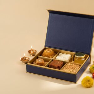 Deepavali gift box with halwa, palkova, milk cake, mittai and ghee
