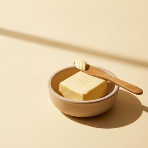 Fresh unsalted butter in a clay bowl